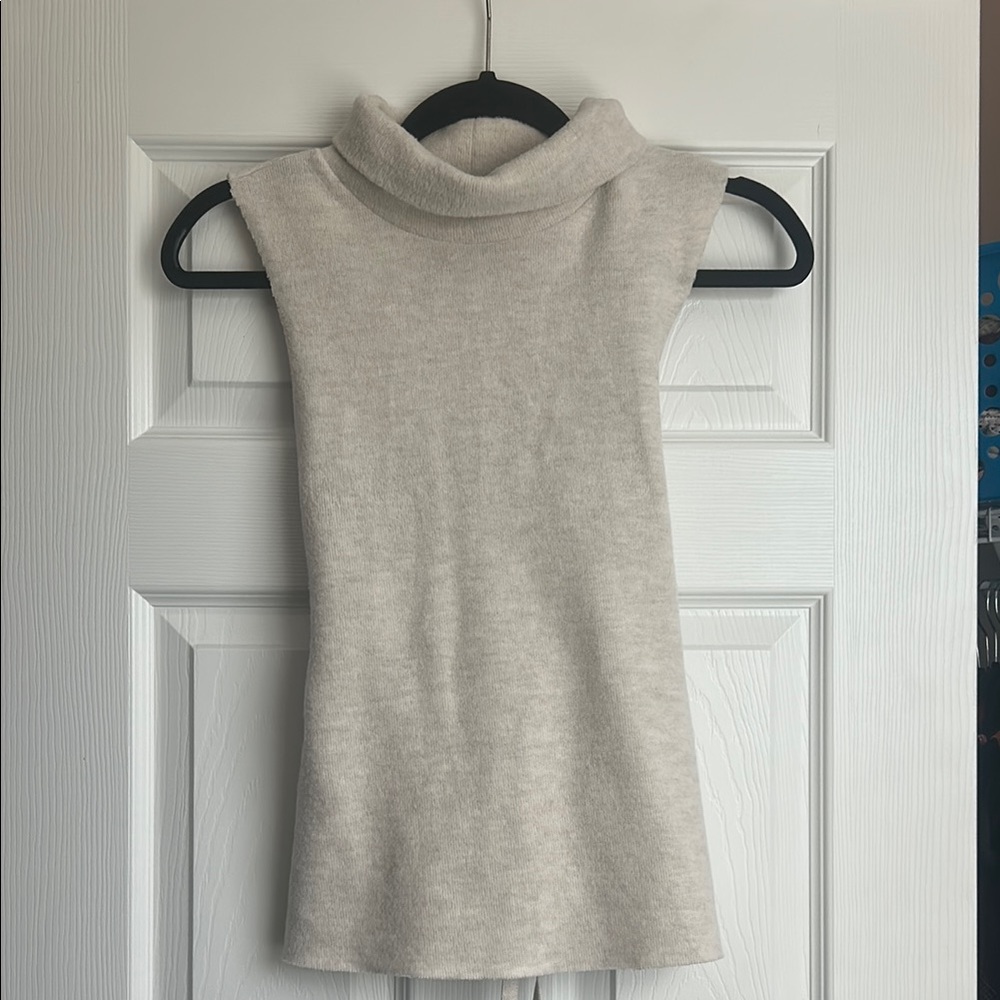 Zara Cream Sleeveless Turtleneck Knit Top